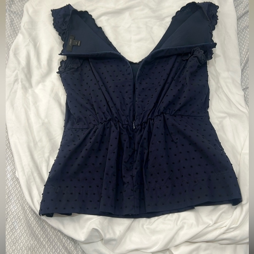 J. Crew Navy Blue Swiss dot blouse back zip flutter cap sleeve size 2 (3x $15) - Picture 12 of 15